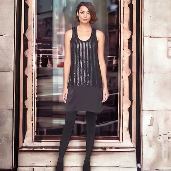 $398 Eileen Fisher Sequin Rivulet Dress Medium Black 100% Silk Vintage Quality - Picture 6 of 16